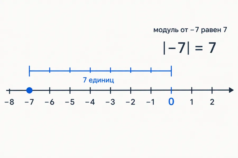 Модуль числа как расстояние до нуля: у −7 и 7 модуль равен 7