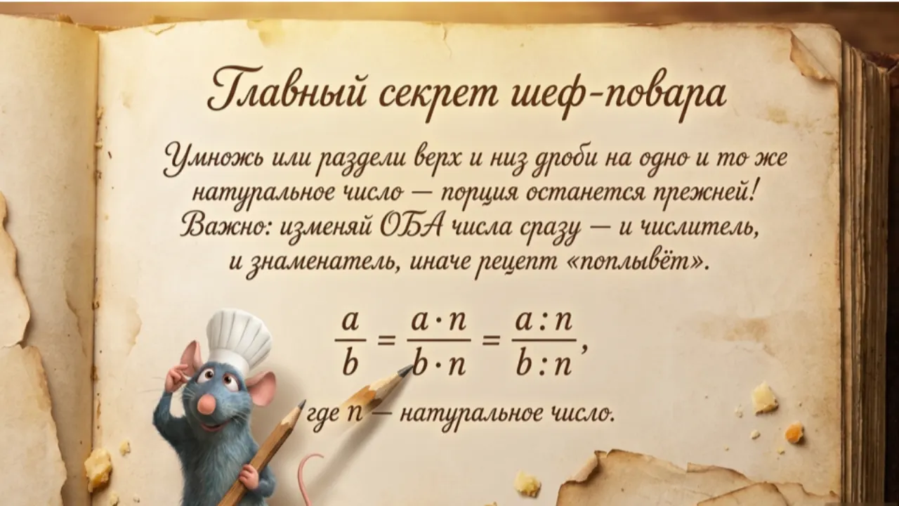 Слайд 3 презентации «Основное свойство дроби»