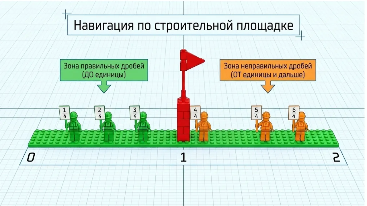 Слайд 3 презентации «Правильные и неправильные дроби»