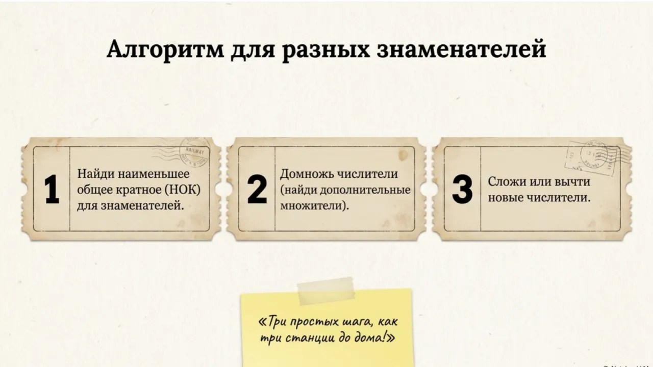 Слайд 3 презентации «Сложение и вычитание обыкновенных дробей»