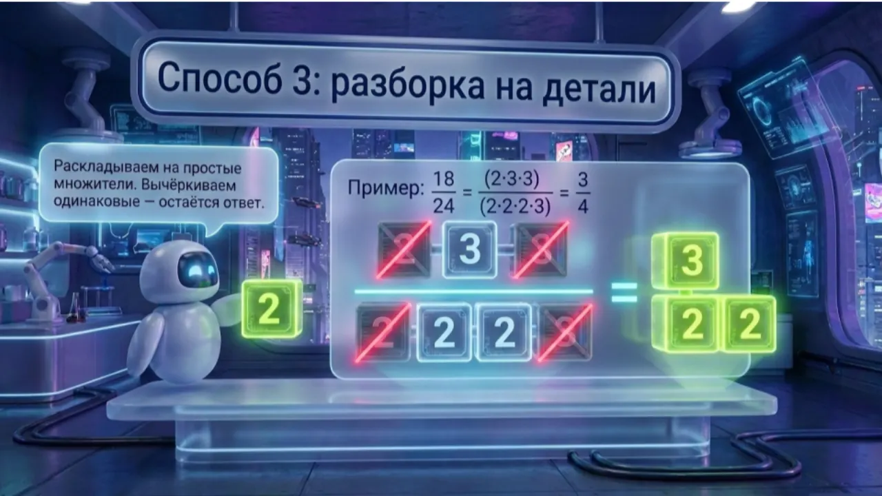 Слайд 5 презентации «Сокращение обыкновенных дробей»