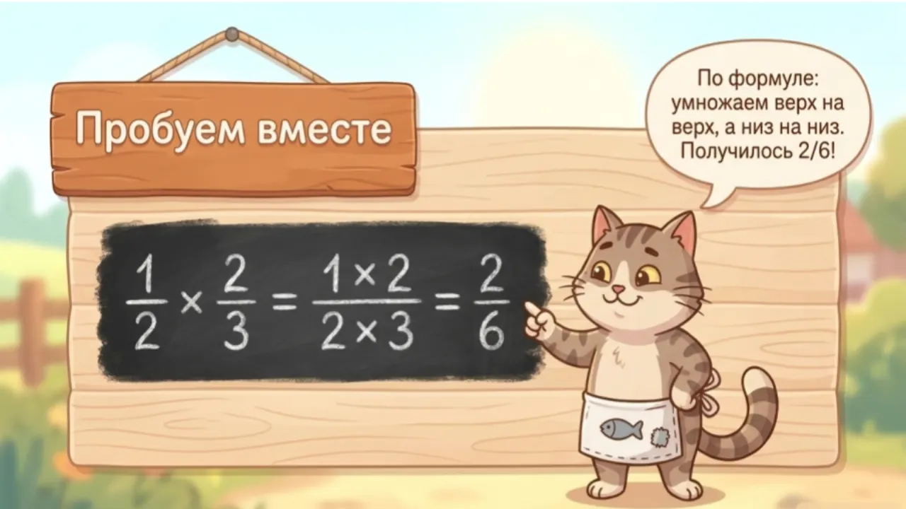 Слайд 2 презентации «Умножение обыкновенных дробей»