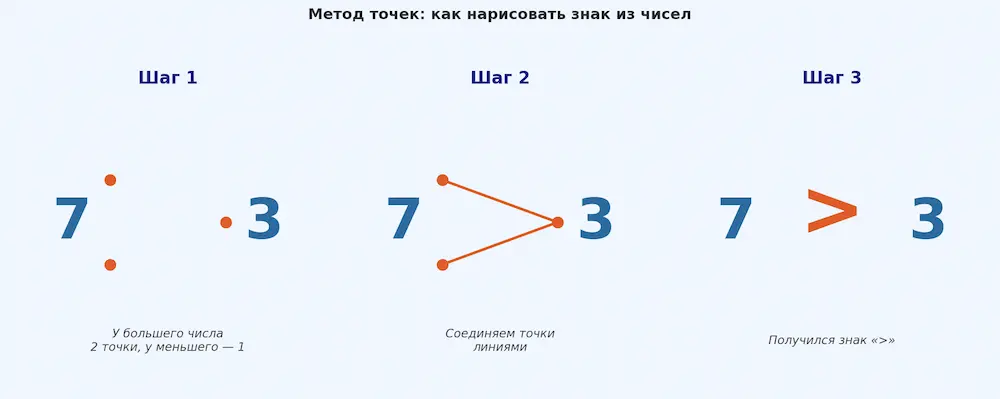 Метод точек — как нарисовать знак больше пошагово